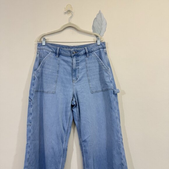 American Eagle Women’s Super High Rise Baggy Wide Leg Jeans Size 14 Stretch - Picture 4 of 12